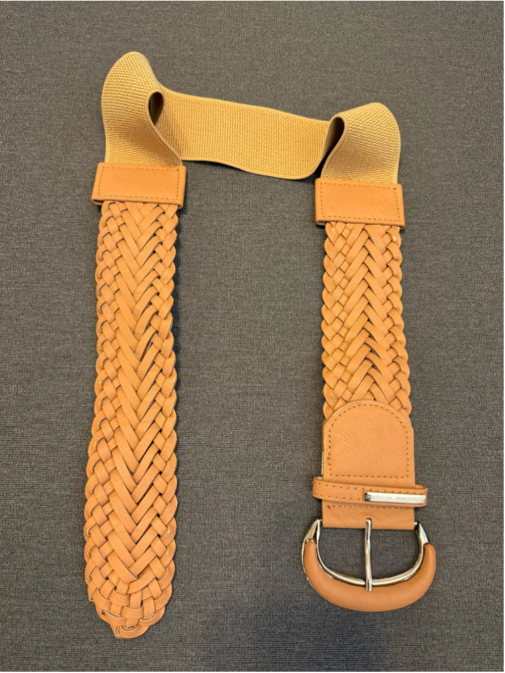 2 woven faux leather boho stretch belts M/L Tan Brown